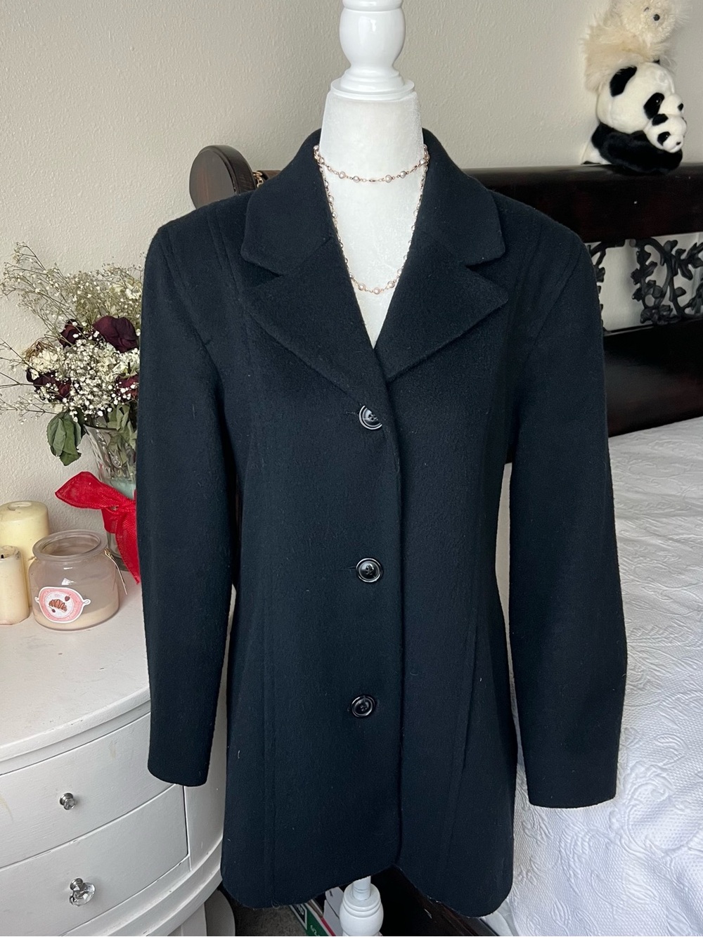 Womens Black 100% Wool Coat by Kristen Blake